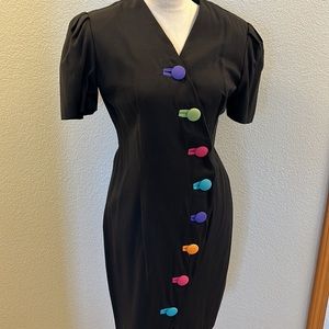 Women’s Vintage Classy Dress in Black Colorful Buttons IVY Impressions Size 7/8